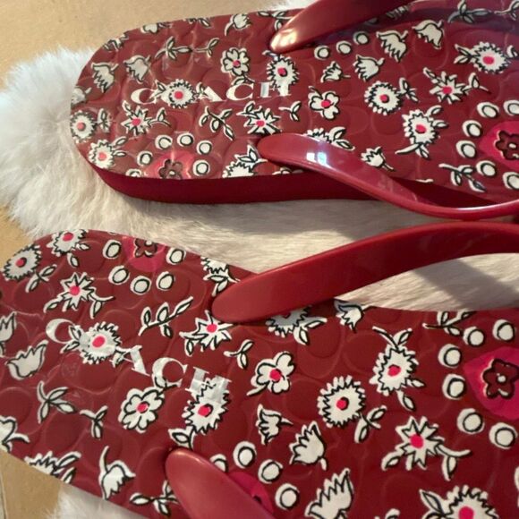 COACH Red Flip Flops - Picture 3 of 5